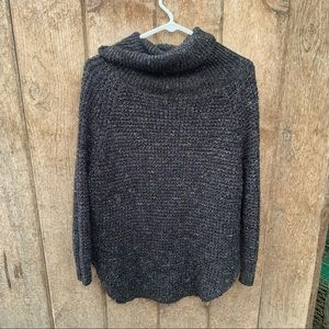 Free People Black Dylan Tweedy Wool Blend Oversized Knit Turtleneck Sweater